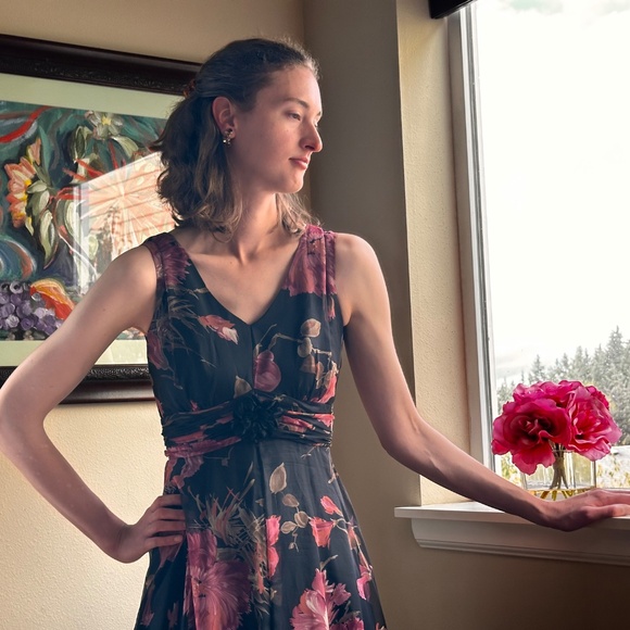 Maxi Dress w Circular Skirt in Floral Chiffon c1970s Randy Collection Original - Picture 3 of 16